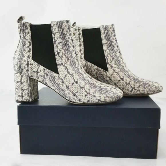 Cole Haan Nitasha Python Gray Leather Bootie Snake Ankle Chelsea Block Heel Boot - Picture 5 of 9